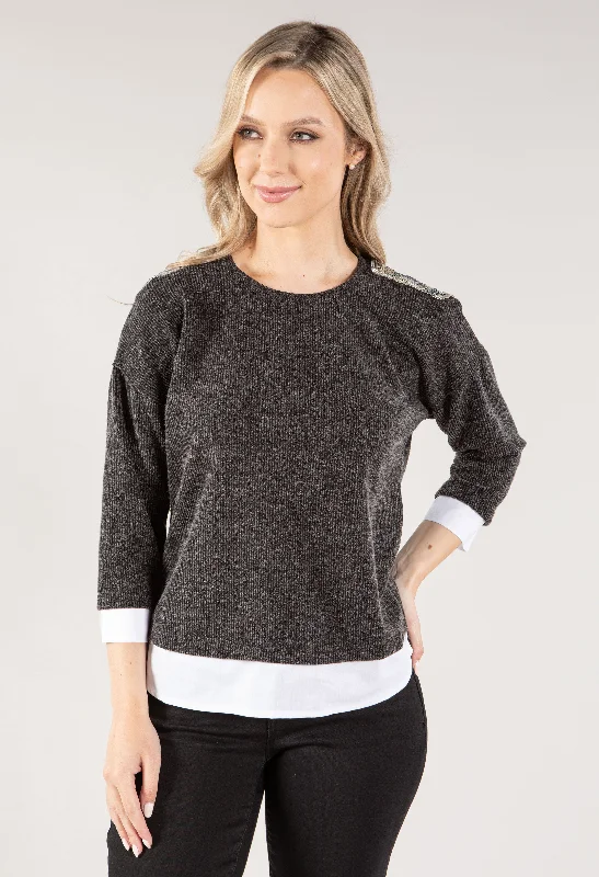 Earth-tone women's sweaterSequin Ribbed Knit Two in One