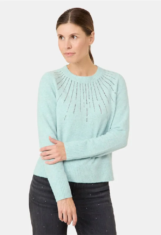 Shawl collar women's sweaterDiamante Neckline Knit Pullover