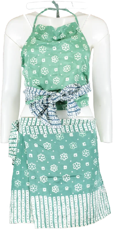 women's suit sets with lace detailingCloe Cassandro Green Lila Silk-cotton Halter Top And Tilly Mini Skirt Set UK XS