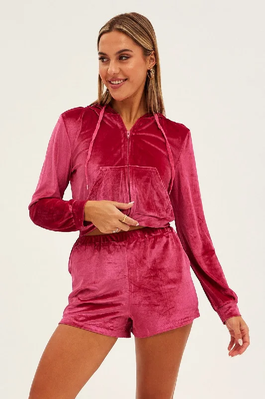 women's suit sets with pantsPink Velvet Ruched Short