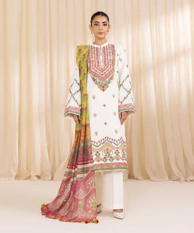 women's suit sets with high-slit skirts3 Piece - Embroidered Karandi Suit