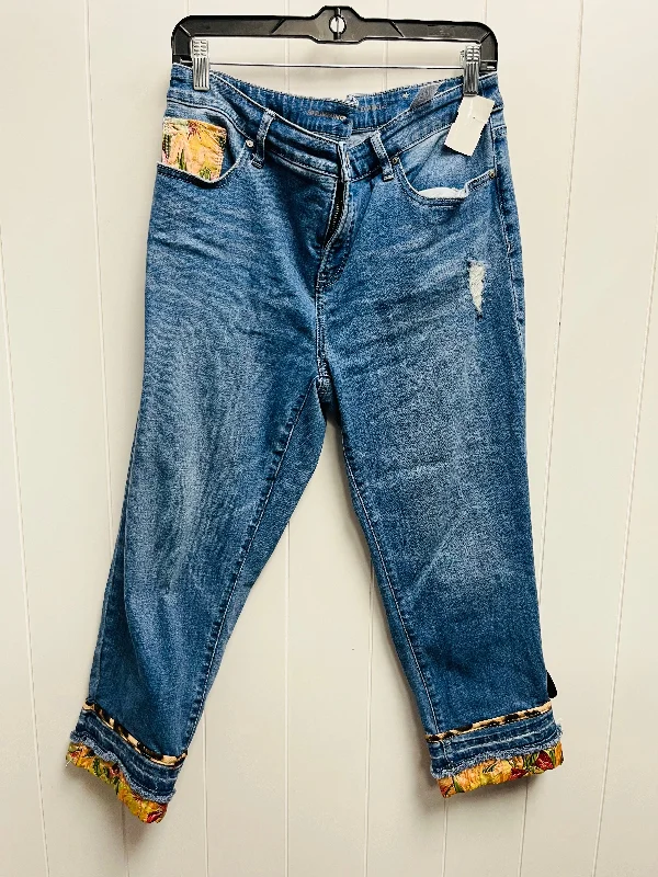 Jeans with contrast pockets and back patchesJeans Cropped By Chicos In Blue Denim, Size: L