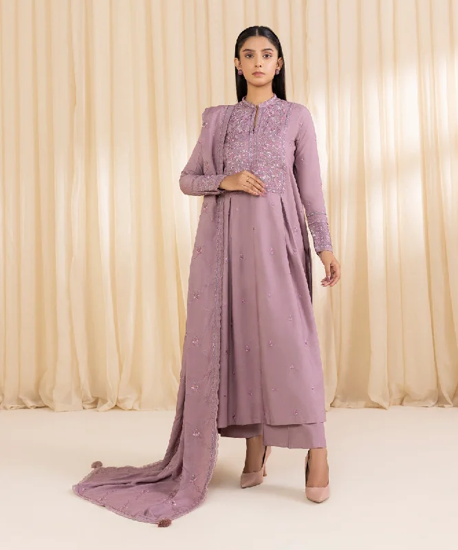 women's suit sets with A-line skirts3 Piece - Embroidered Linen Suit