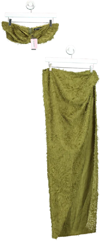 women's suit sets with exposed buttonsPrettyLittleThing Olive Fluffy Co-ord Set UK 10