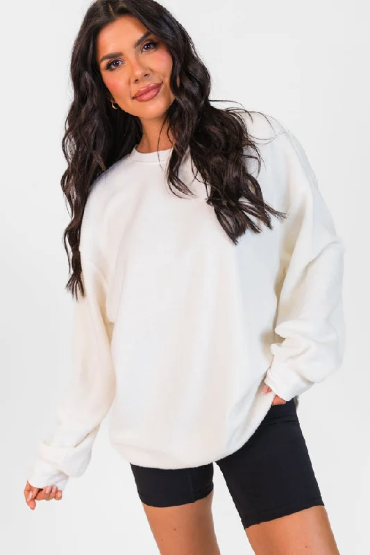 women's hooded tops with a snap-button closurePeak To Peak Cream Brushed Pullover FINAL SALE