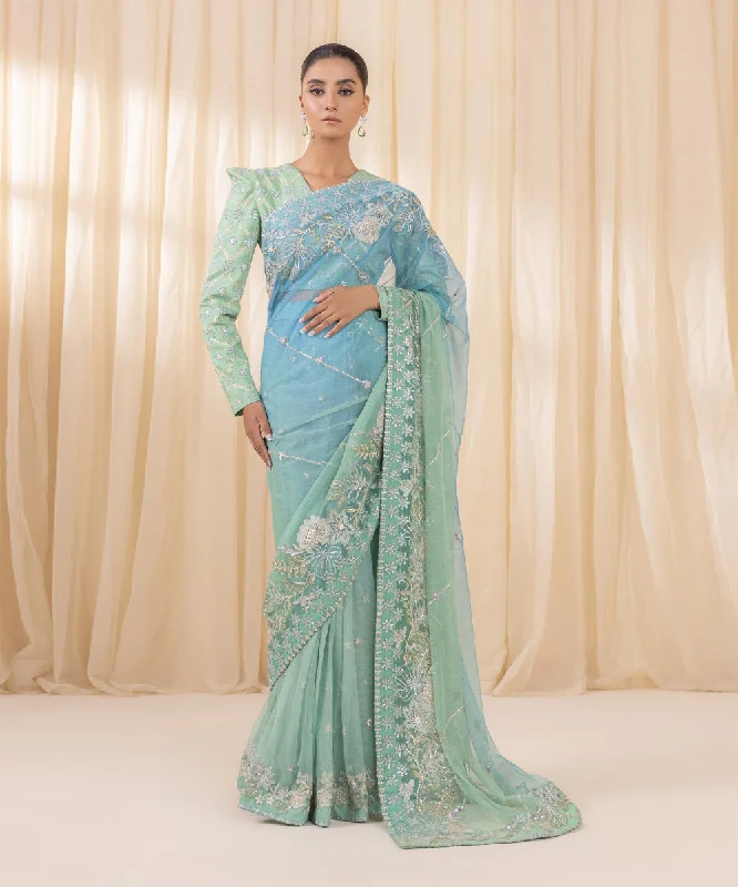 women's suit sets with stripes3 Piece -  Embroidered Net Saree