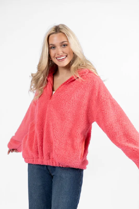 women's hooded sweatshirts with a brushed interiorStay Here Coral Sherpa Pullover FINAL SALE