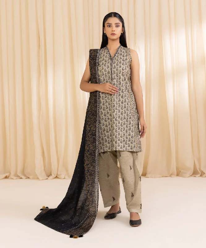 women's suit sets for autumn3 Piece - Printed Khaddar Suit