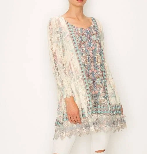 Yoga women's topsPrinted Lined Lace Tunic Top 4507