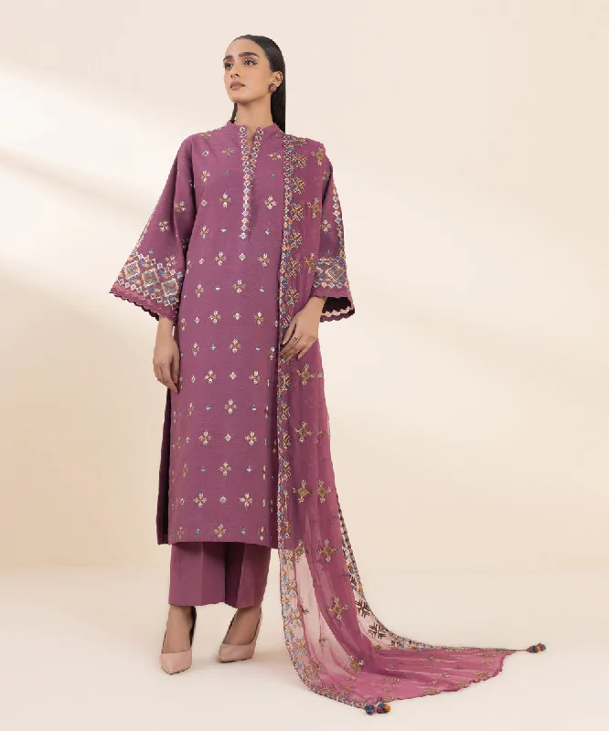 women's suit sets with convertible hems3 Piece - Embroidered Khaddar Suit