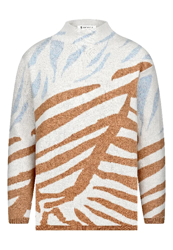 Striped women's sweaterHigh Neck Printed Knit Pullover