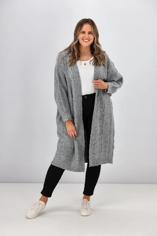 Autumn women's sweaterSass Belinda Chunky Cable Cardi Grey Marle