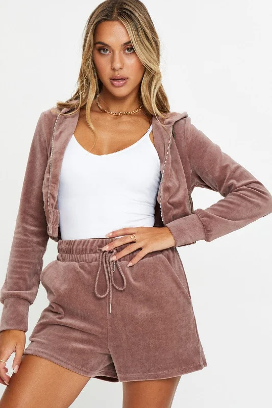 women's suit sets for springBrown Velour Shorts