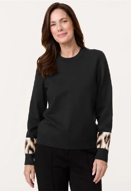 Glitter women's sweaterKnitted Leopard Print Detail Pullover