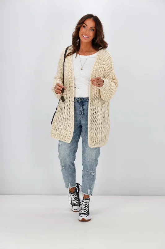 Merino wool women's sweaterSass Renn Long Knit Cardi Cream