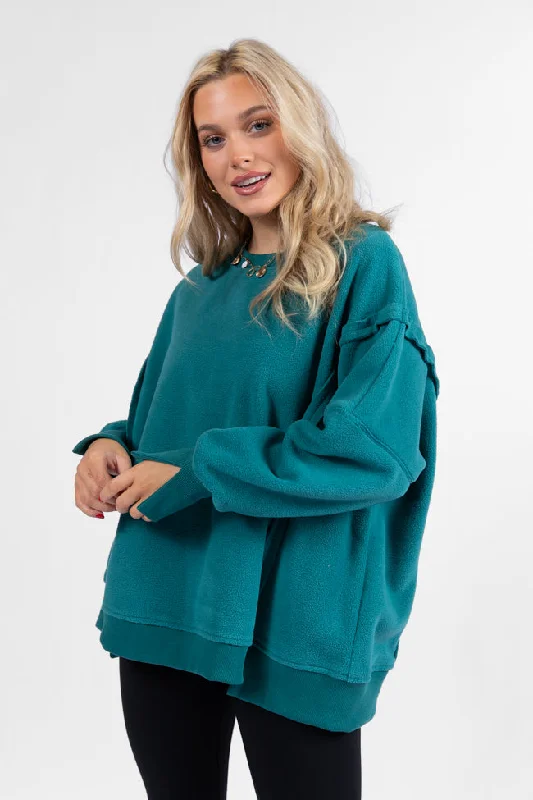 women's hooded jumpers with a zip-up front and kangaroo pocketsScouted Out Jade Oversized Fleece Sweatshirt FINAL SALE