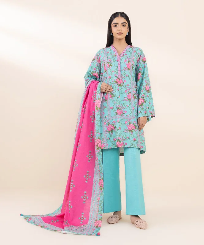 women's tailored suit sets3 Piece - Printed Light Khaddar Suit