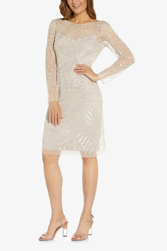 Short-sleeved dresses for womenAdrianna Papell AP1E208662 Short Long Sleeve Embellished Mesh Dress