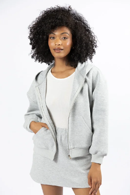 fashionable women's hooded pulloversHave It My Way Grey Textured Knit Zip Up Hooded Sweatshirt