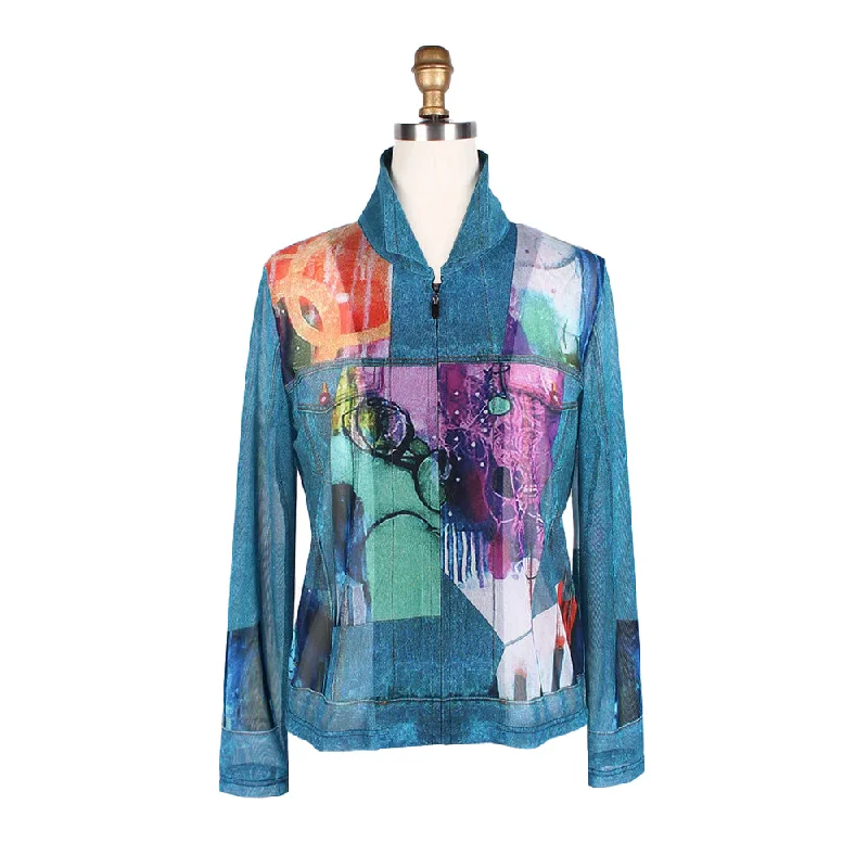 women's parkas designed for tall womenDamee NY "Modern Art" Print Mesh Twin Set in Blue - 31417-DNM