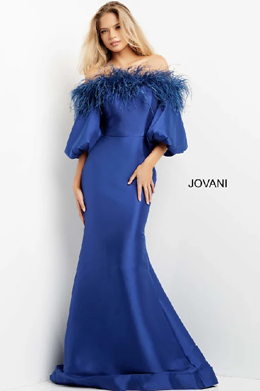 Fit-and-flare dresses for womenJovani 08356 Mother of the Bride Feather Hemline 3/4 Sleeve Dress