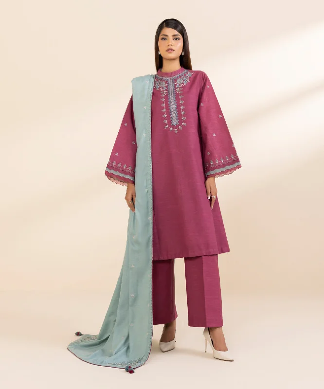 women's suit sets for summer3 Piece - Embroidered Light Khaddar Suit