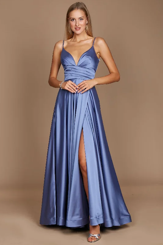 Solid color dresses for womenLong Spaghetti Strap Prom Formal Gown Smokey Blue