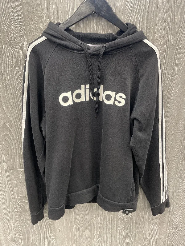 women's hooded pullovers with asymmetrical zippersAthletic Sweatshirt Hoodie By Adidas In Black, Size: L