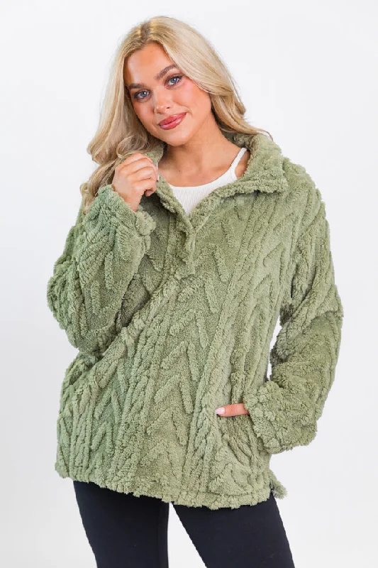 women's hooded sweatshirts with a crew neckTake The Leap Olive Cable Detail Sherpa Pullover FINAL SALE