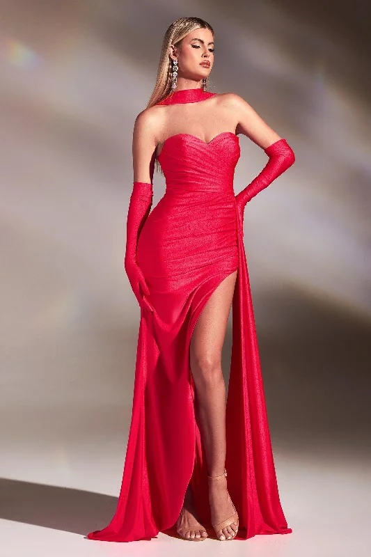 Bohemian women's dressesCinderella Divine CD886 Strapless Long Fitted Prom Dress Hot Coral