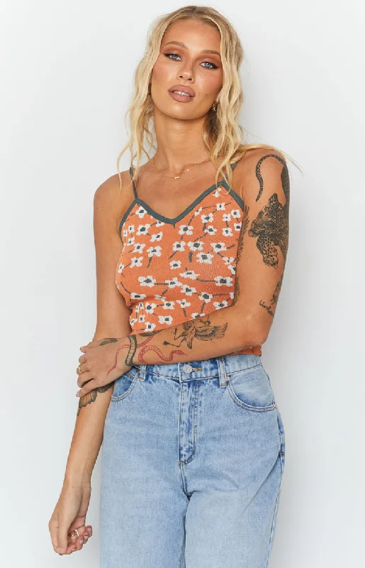 Designer women's topsWhite Blossom Crop Top Orange