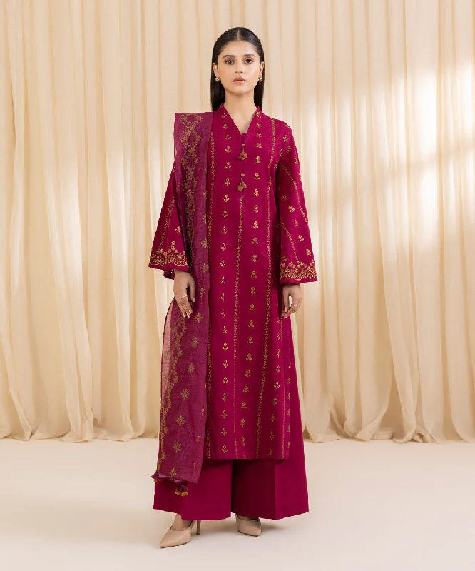 women's suit sets with cotton blends3 Piece - Embroidered Dobby Suit