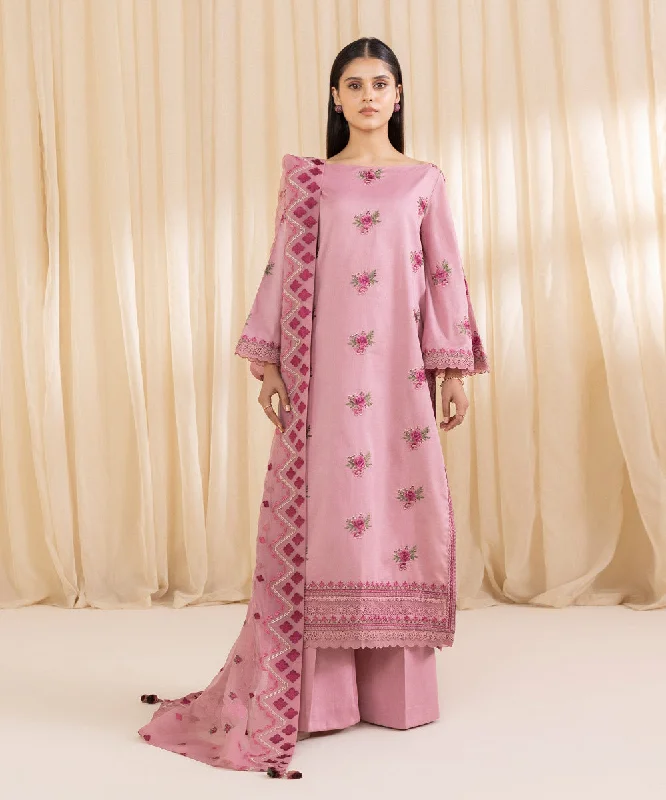 women's suit sets with double vents3 Piece - Embroidered Cotton Satin Suit