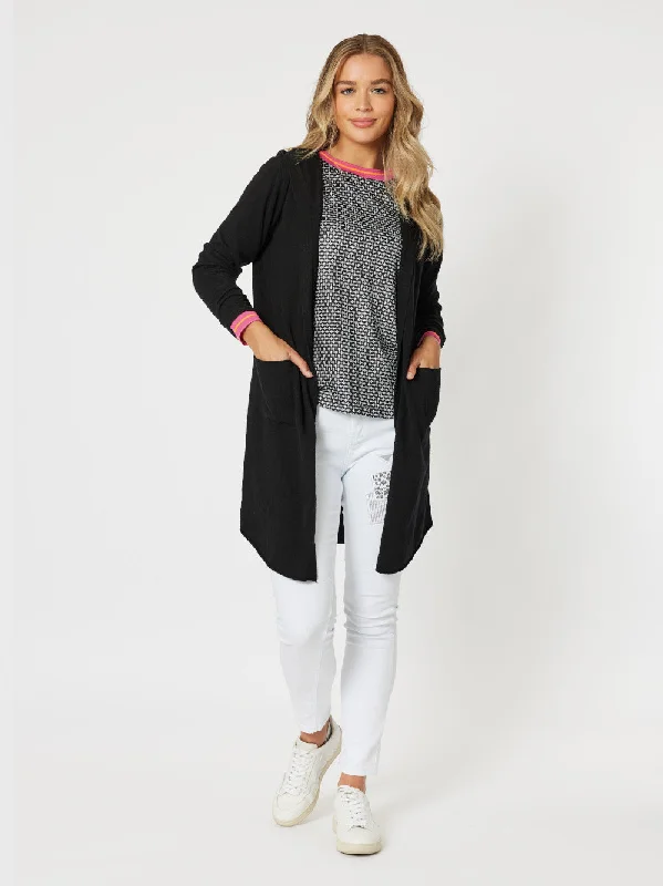 Activewear women's sweaterThreadz Ella Long Line Cardi Black