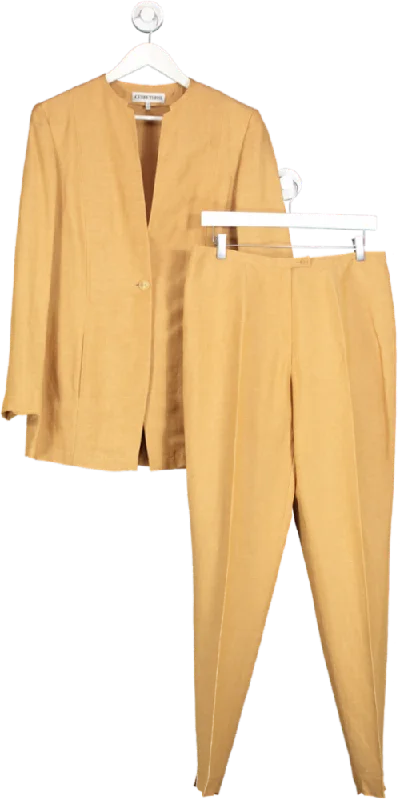 women's suit sets with double ventsCerruti 1981 Yellow Single Breasted Collarless Jacket And Straight Leg Trouser set UK 16