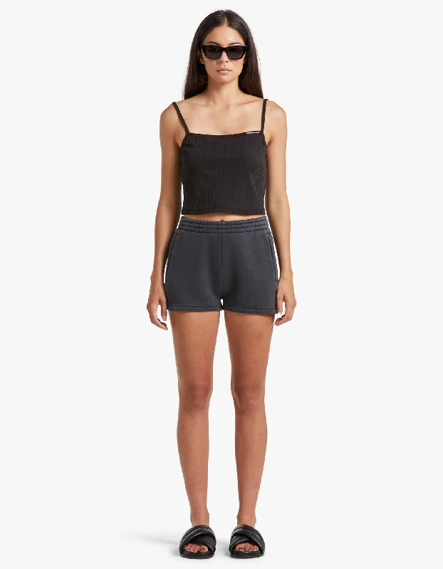 Velvet women's skirtsEssential Terry Sweatshort W/ Puff Paint Logo - Soft Obsidian