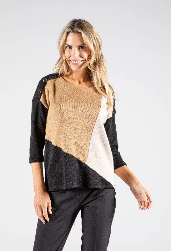 Lace-up women's sweaterFine Knit Two Tone Pullover