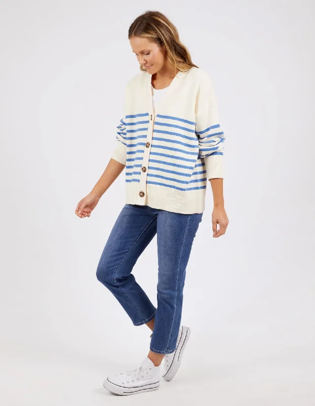 Workwear women's sweaterElm Mabel Stripe Cardi Cerulean Blue Stripe