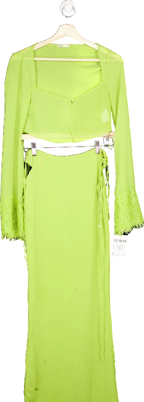 women's suit sets with silk liningsHouse of CB Lime Green Lace Detail Midi Sheer Dress UK XS