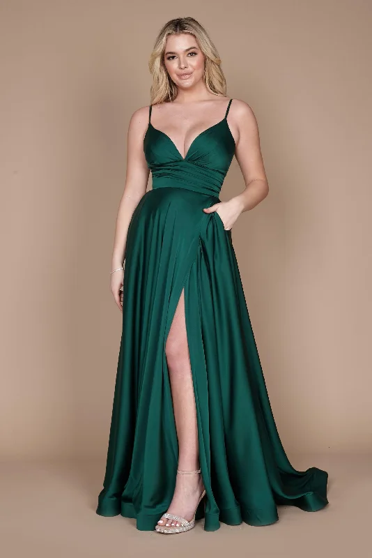 A-line dresses for womenLong Spaghetti Strap Prom Formal Gown Emerald Green