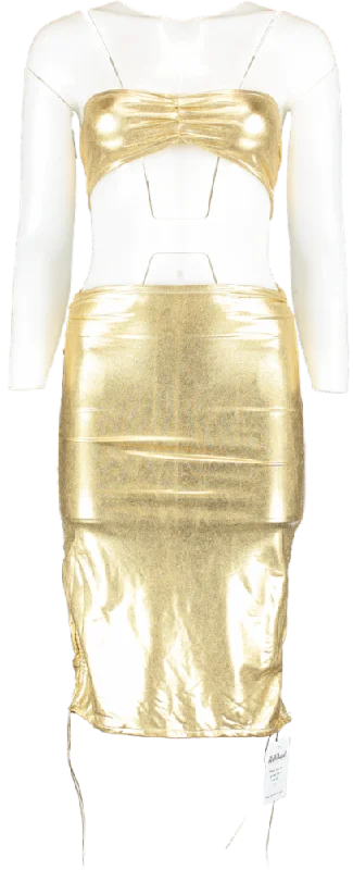 women's suit sets with exposed buttonsKasela Studio Metallic Gold Ruched Skirt & Boob Tube UK S