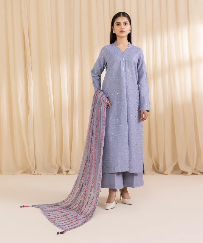 women's suit sets with metallic finishes3 Piece - Embroidered Karandi Suit