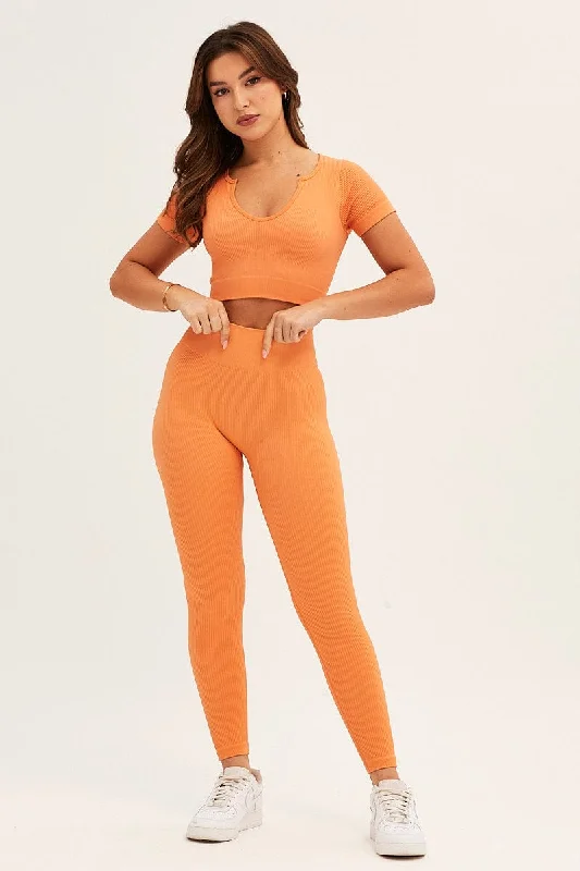 women's suit sets with hidden zippersOrange Activewear High Rise Legging Seamless