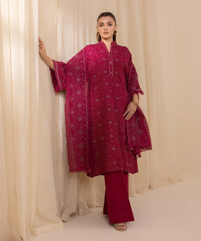 high-end women's suit sets3 Piece - Embroidered Silk Suit