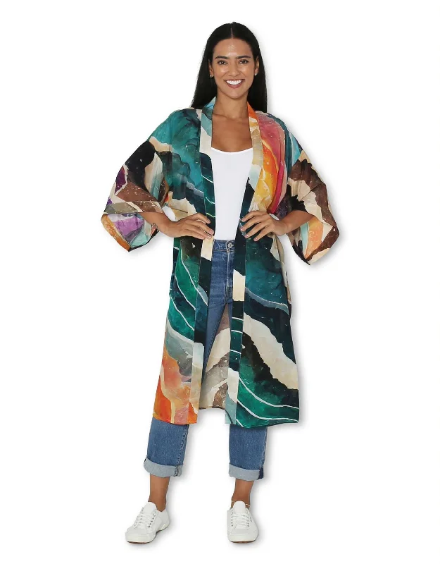 women's peacoats with a shawl collar for eleganceLong Kimono Rainbow Planet