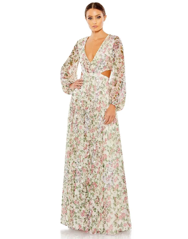 Wrap dresses for womenMac Duggal 93746 Long Sleeve Floral Formal Dress