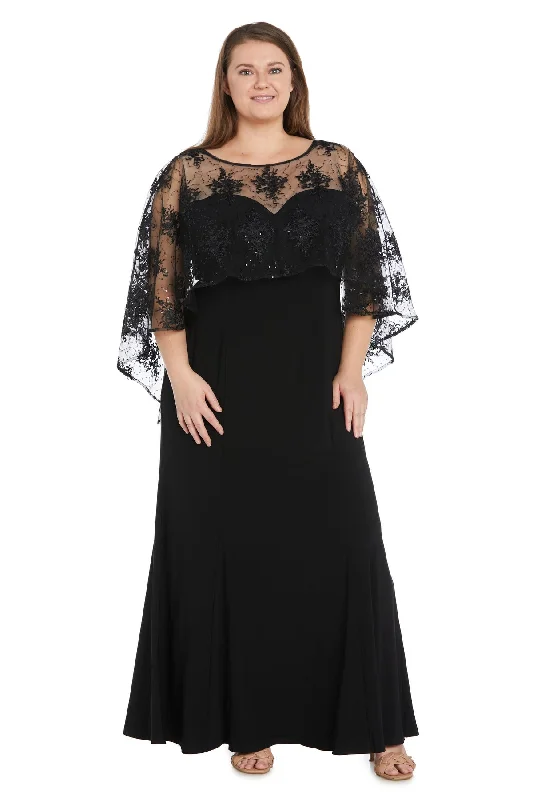 Off-the-shoulder dresses for womenR&M Richards 1560W Long Formal Plus Size Capelet Dress