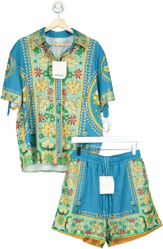 women's suit sets with coordinating topsPurple Queen Blue Floral Short Sleeve Shirt and Shorts Co-ord Set TU