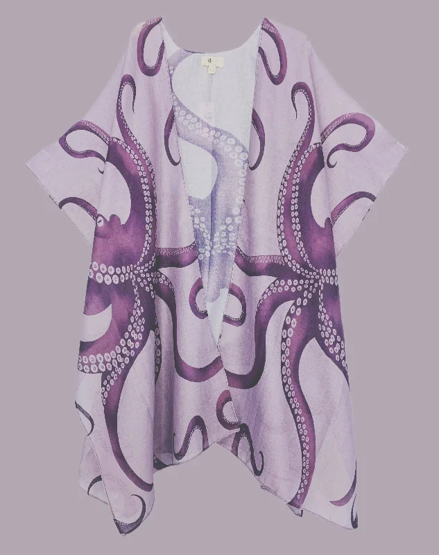 Tunic-style women's topsGrey-Purple Octopus Kimono 62798