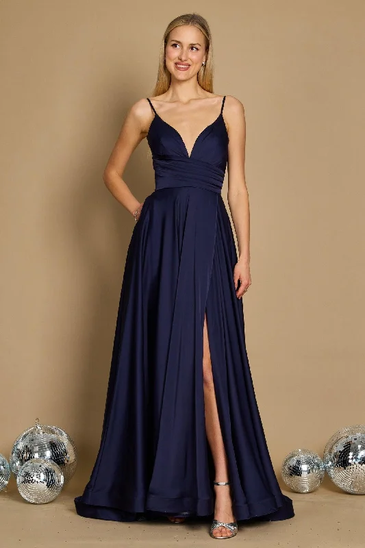 Short-sleeved dresses for womenLong Spaghetti Strap Prom Formal Gown Navy